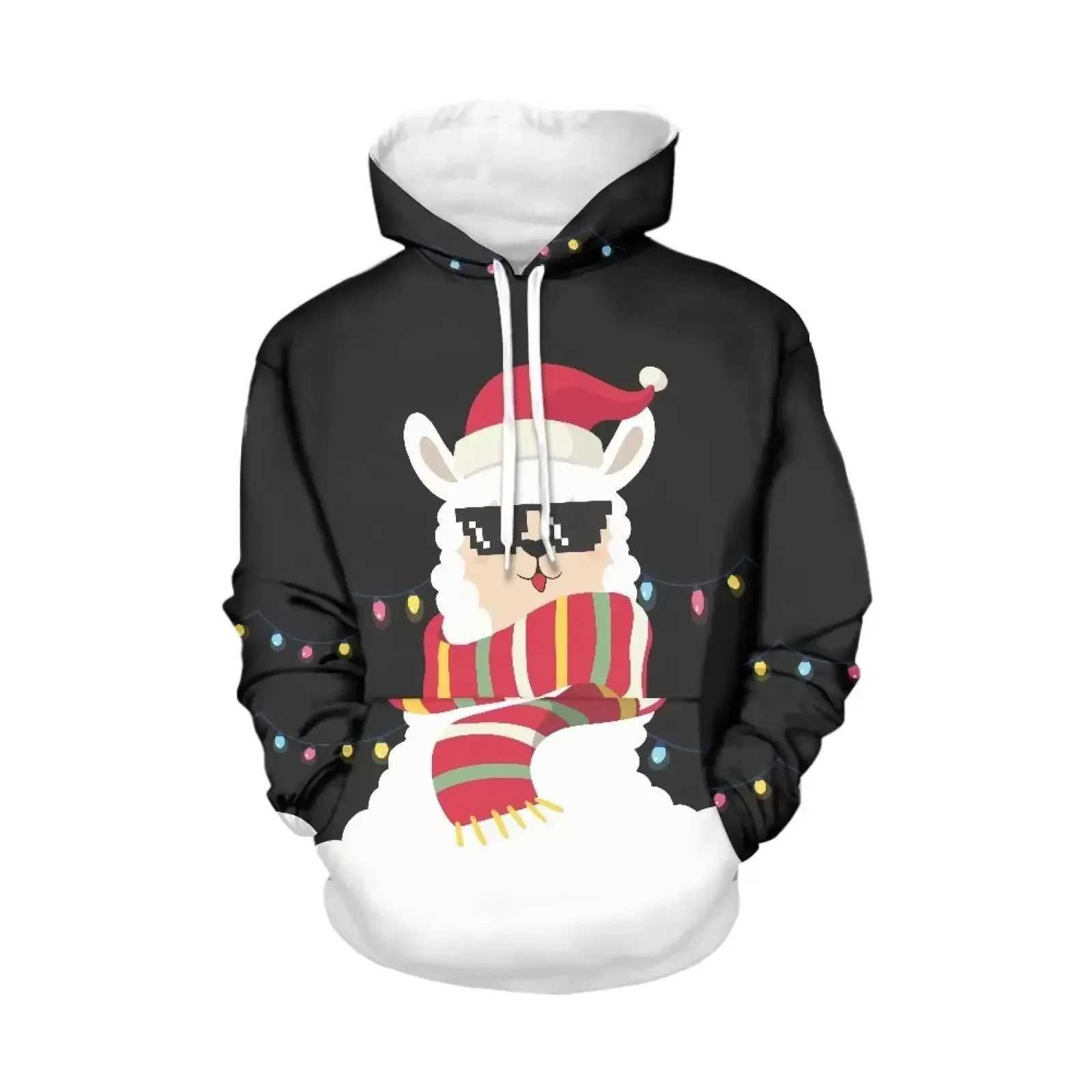 Interesting Christmas alpaca 3D printed mens hoodie fashion autumn new hoodie sweater Santa Claus role-playing Y2k top Y241016