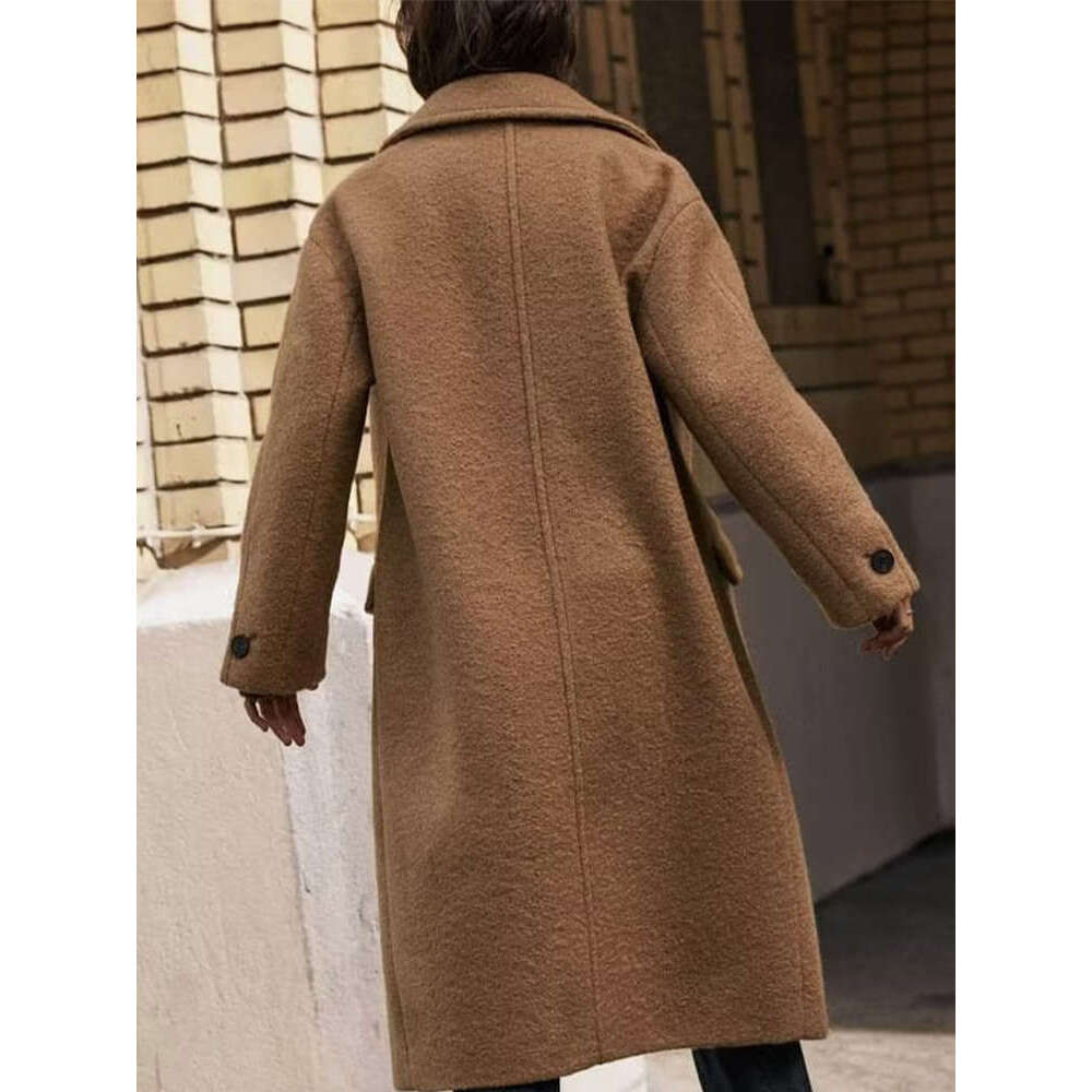 Chinchilia Woolen Coat 2024 Autumn Winter New Fashion Notched Single Breasted Female Overcoat Long Sleeve Casual Lady Outwear