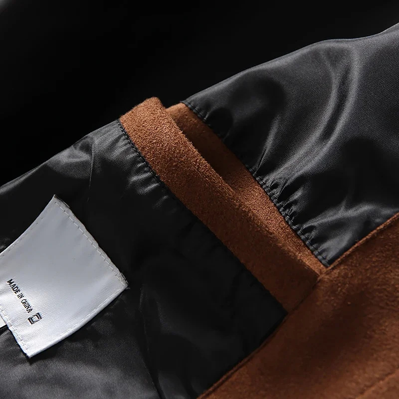 Mens Suede Jacket Vintage Lapel Multi Pocket Cargo Coat High Quality Spring Autumn Casual Jackets Top Male 241015