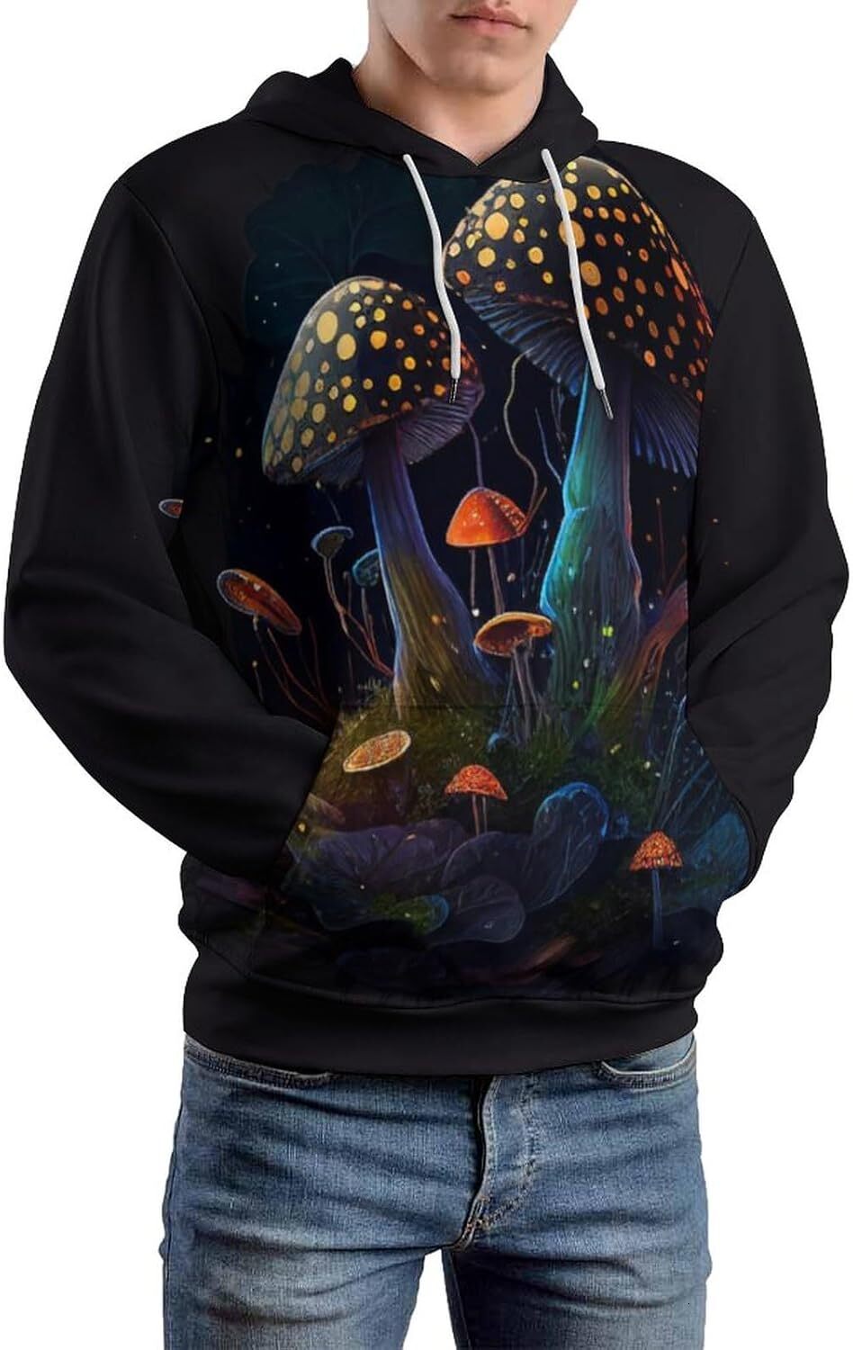 Hoodie for Mens Womens Novelty Rainbow Tie Dyed Mushroom Hoodie 3D Printed Popular Hippie Mushroom Sweatshirt Hoodies Graphic Fashion Trends