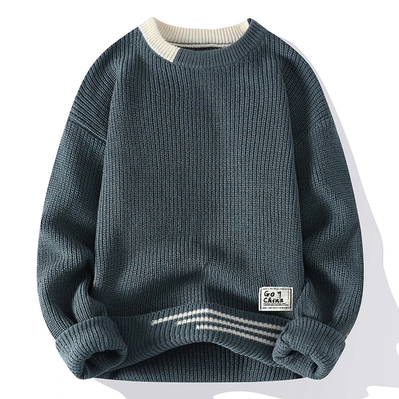 autumn and winter Korean knitted pullover sweater mens fashion knitted sweater mens O-neck patch work casual knitted ultra-thin pullover sweater 24101