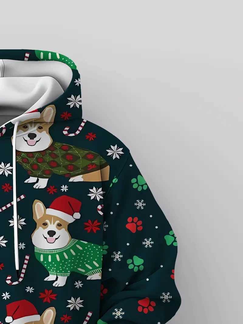 2025 Mens Christmas Dog Hoodie 3D Printed Long Sleeve Sewatshirts Mens Casual Hoodie Flip Large Mens Wear Y241016