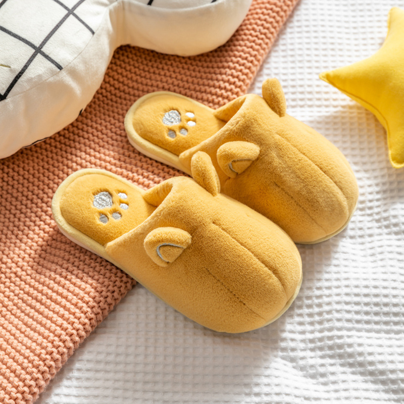 Plush cotton slippers cute female winter cartoon home anti slip warm indoor cotton shoes
