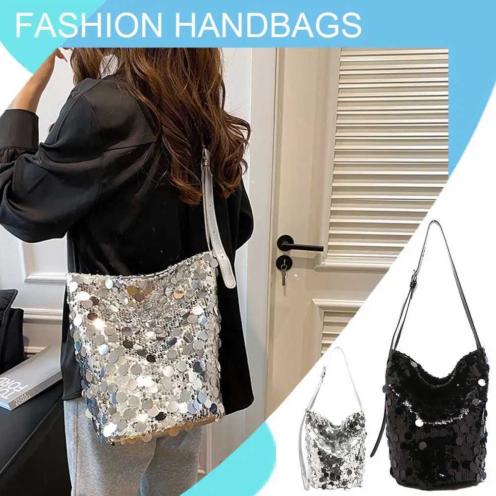 Ladies Shinning Shoulder Bag Pu Leather Sparkling Satchel Large Capacity Glitter Sling Female Outdoor 241016