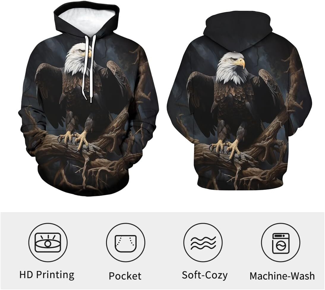 Hoodie for Mens Womens Mens Novelty Blue Star Bald Eagle Hoodies 3D Printed Eagle Flag Long Sleeve Sweatshirt Hoodie Graphic Hoodies sweatshirt