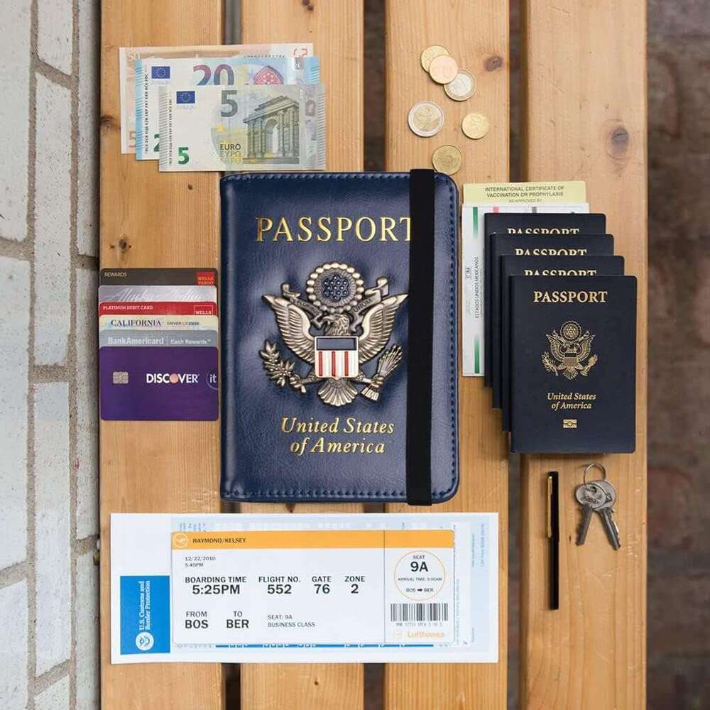 Holder For Travel, Cover Case, Passport Protector Covers Wallet Case with 3D Metal Badge RFID Blocking Travel Accessories Document Organizer