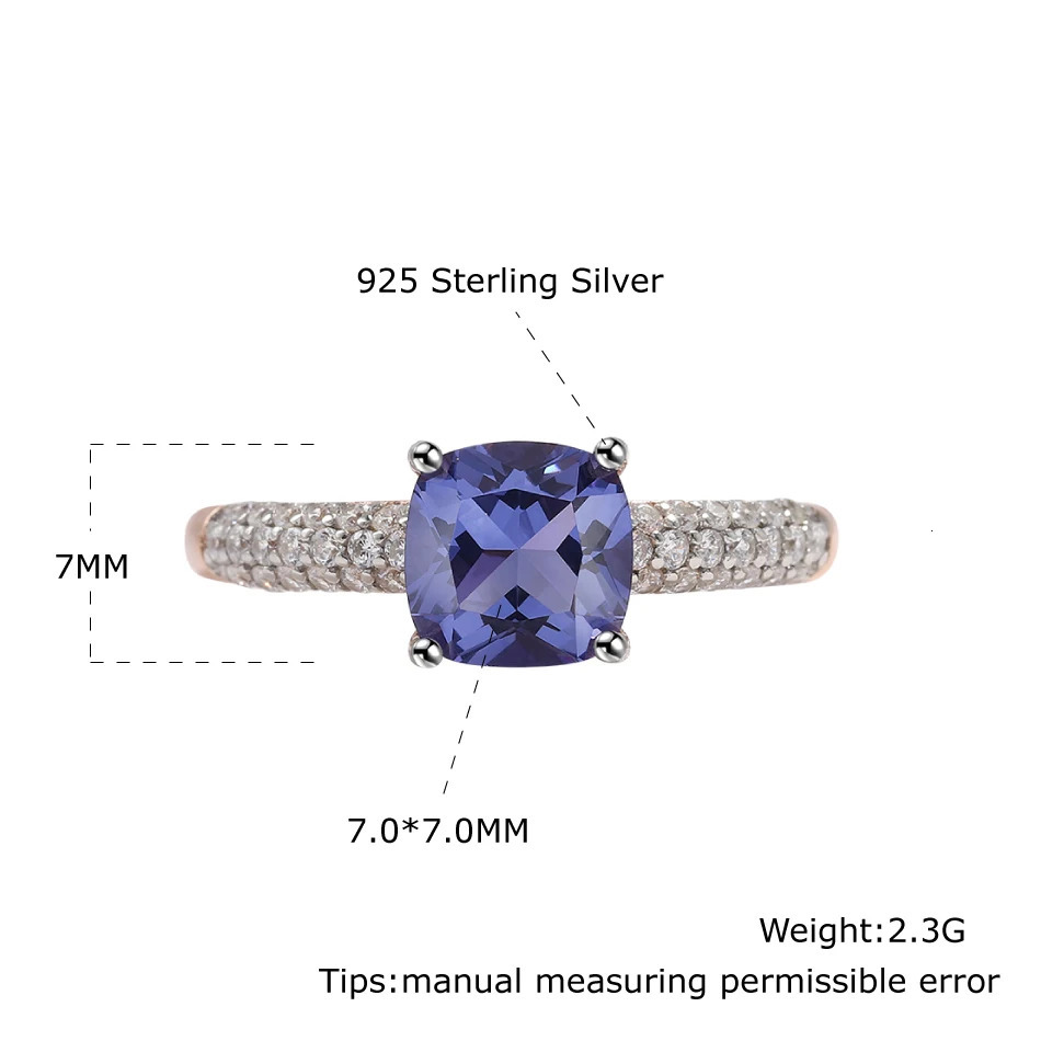 YEZOXA Soft Cushion Cutting Create Tansan 925 Pure Silver 14K Rose Gold Plated Card Ring Female Size 241007