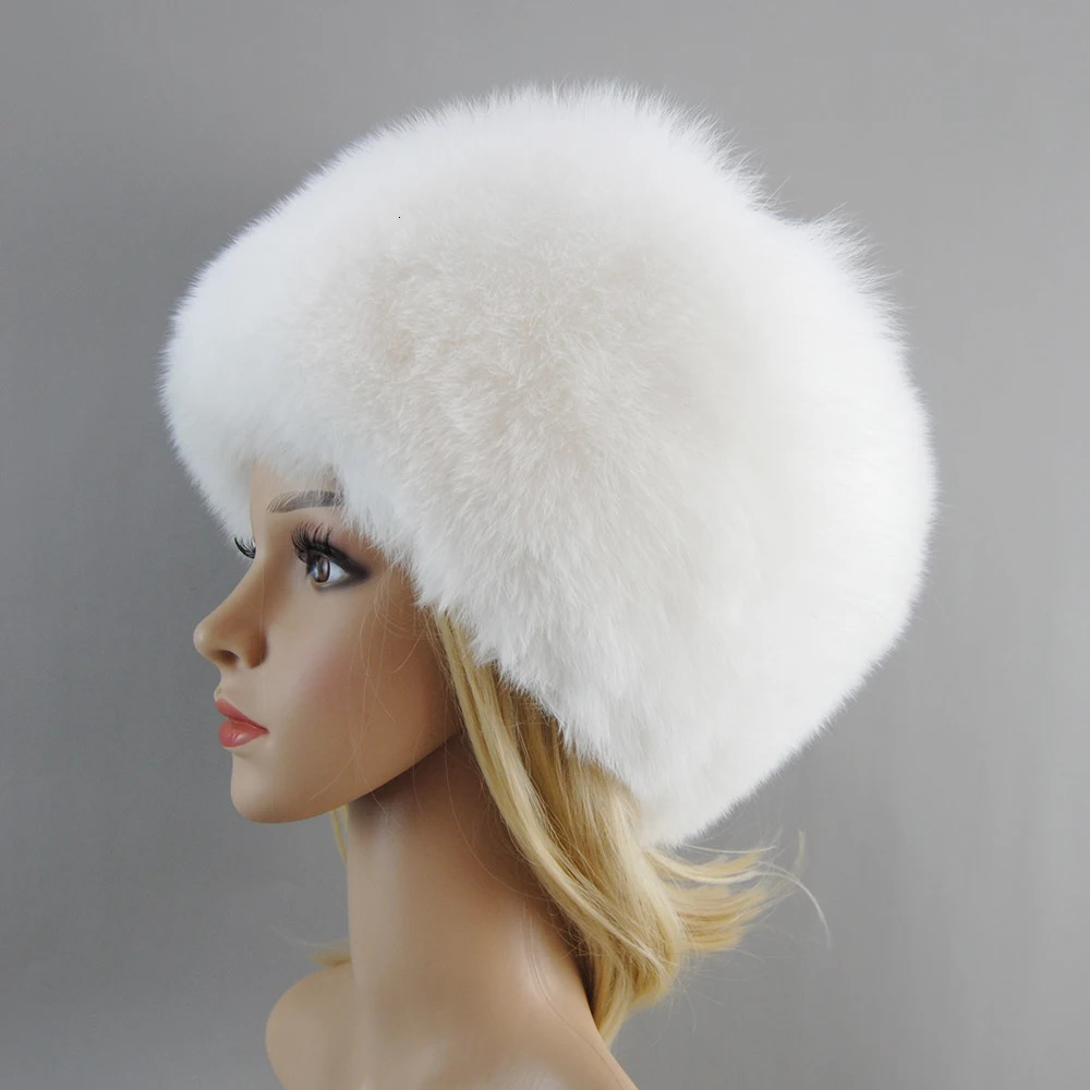 2024 Russian Style Female Round Cap Fashion Real Fur Hats Natural Fox Fur Women Winter Warm Bomber Hat Fluffy Beanies 241009