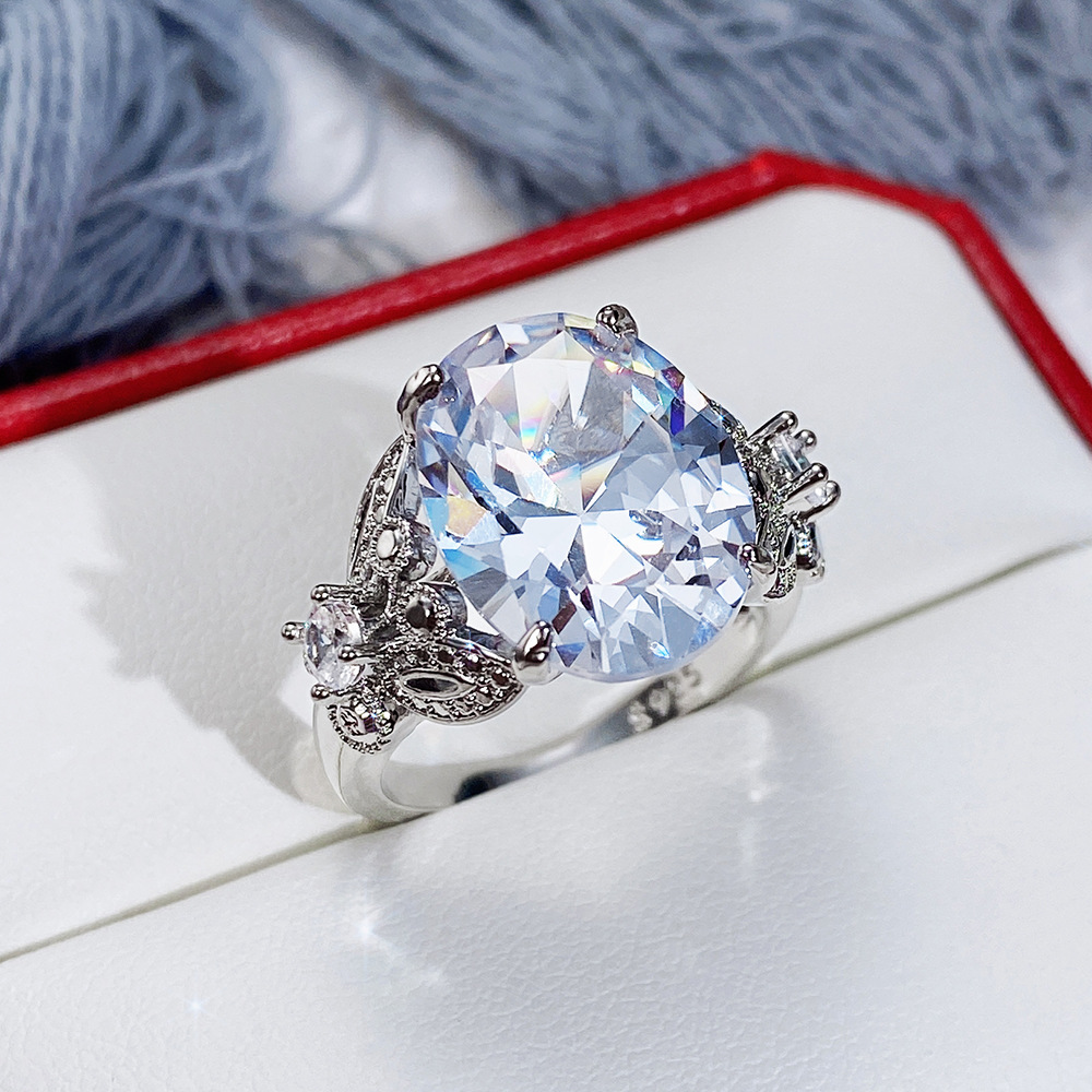 Designer oversized crystal oval zircon female ring simple exquisite butterfly ring white diamond wedding ring