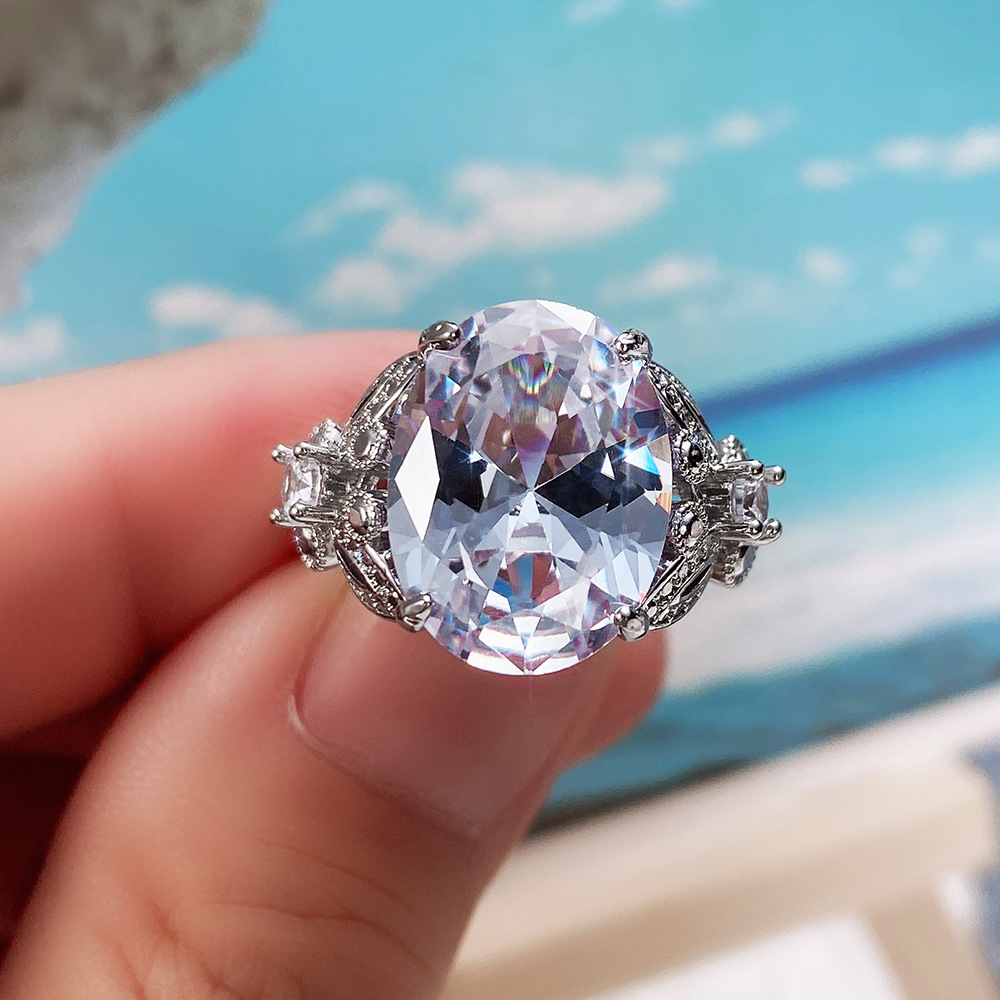 Designer oversized crystal oval zircon female ring simple exquisite butterfly ring white diamond wedding ring