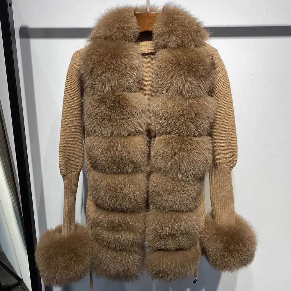 Hot Sales Lady Knitwear Autumn Winter Sweater Women Real Fox Fur Coat Knitted Cardigans with Natural Fur Fashion StreetwearX241016