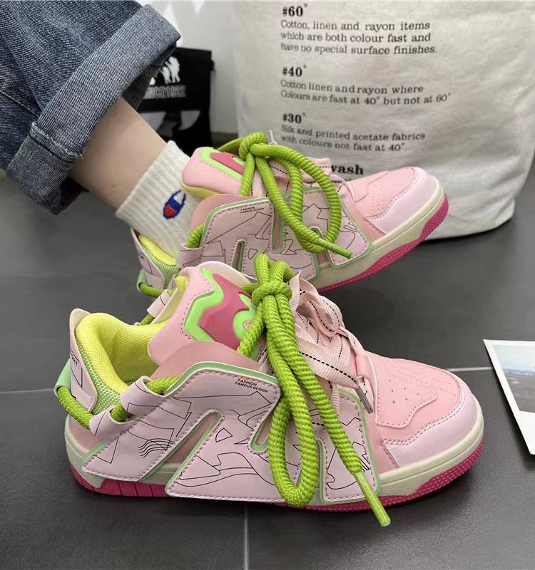 Men's and Women's Autumn Thick Soled Retro Contrasting Letter Casual Board Shoes