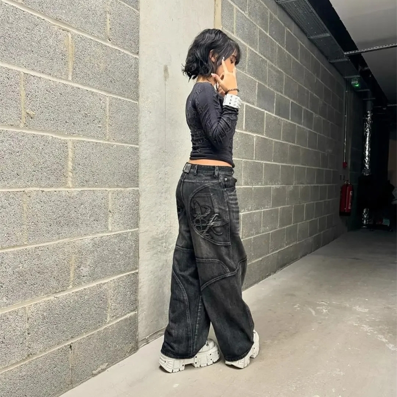 Streetwear Washed Retro Baggy Jeans Mens Goth Hiphop Personality Harajuku Trendy Black Straight Pant Y2K Wide Leg Pants Unisex 241014