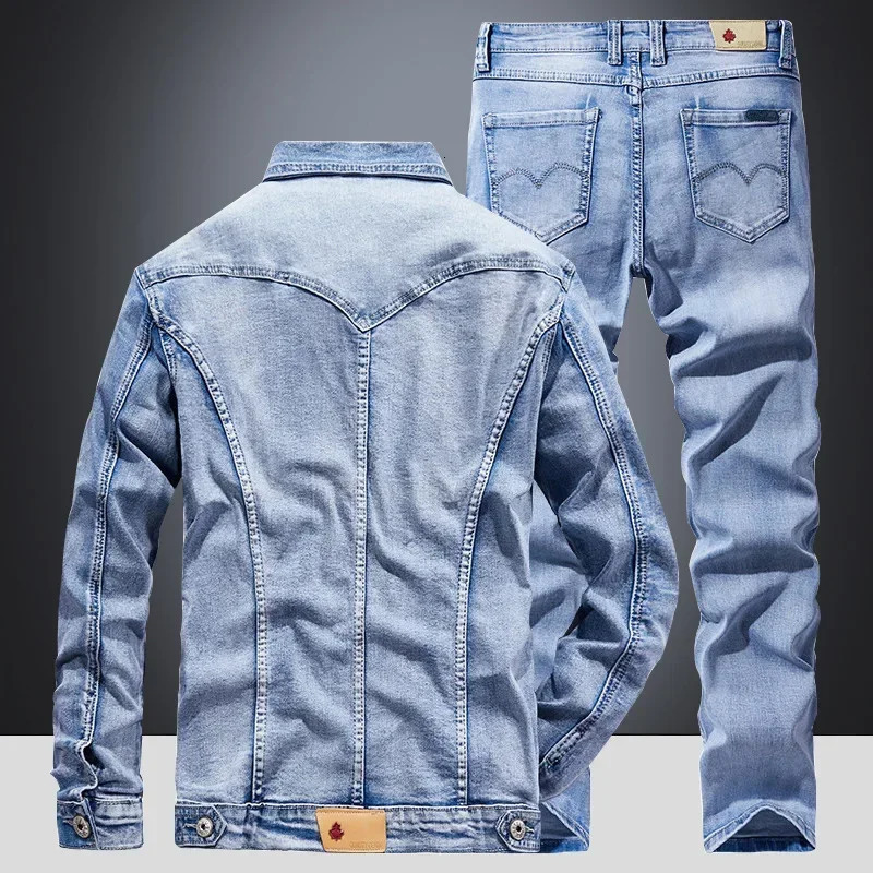 Denim Suit Mens Slim Micro-stretch Two-piece Spring And Autumn Jacket Jeans Suit 241015