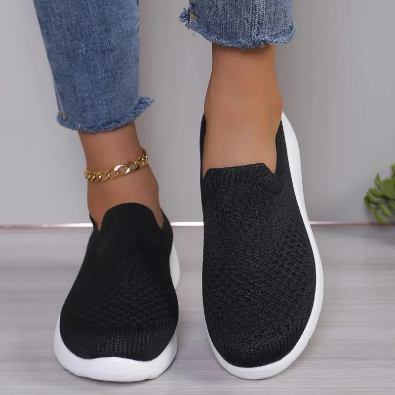 2025 new Knitting Women Sneakers Mesh Sport Loafers Shoes FlatsCasual WalkingShoes Summer Cozy Running Travelatillas Mujer 241016