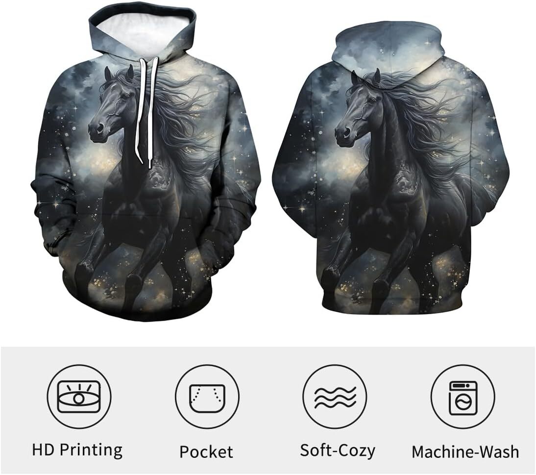 Hoodie for Mens Womens Unisex Trippy Horse Hoodies 3D Novelty Tie Dye Pattern Cool Long Sleeve Drawstring Sweatshirt Hoodie Graphic cool Fashionable a