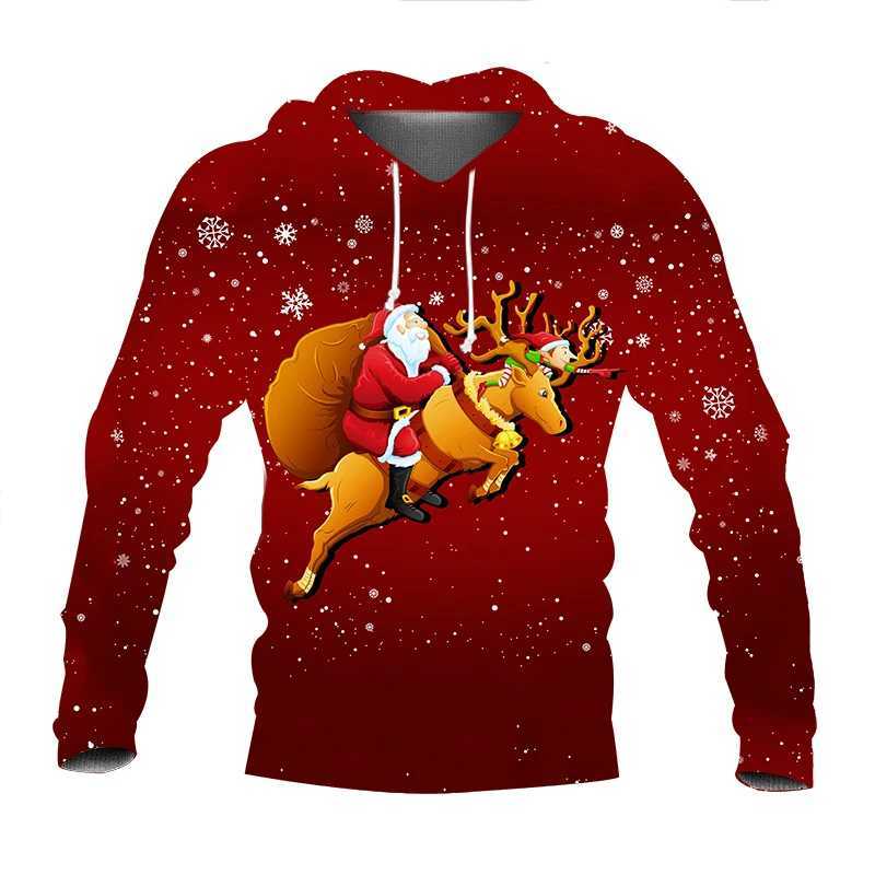 Merry Christmas Mens Casual Clothing Mens Santa Claus Sweater Autumn Mens Milk 3D Printed Hoodie Loose Top Y241016