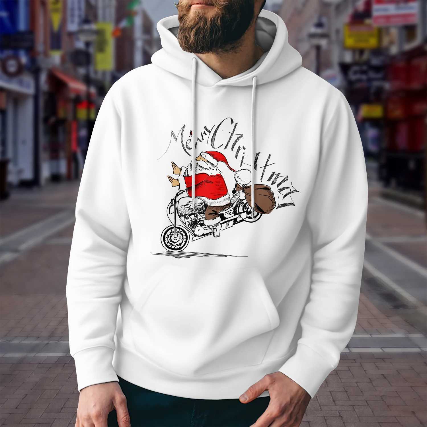 New Hoodies and Sweaters 3D Digital Printing Christmas Series Mens Sleep Fashion Street White Red Round Hat Hoodie Y241016