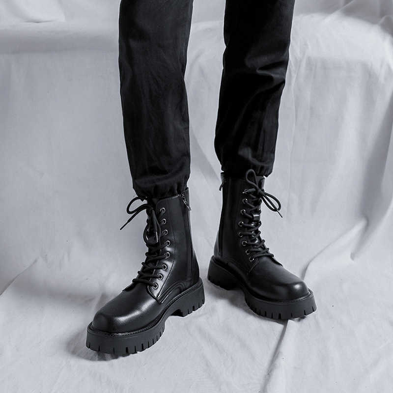 Martin Boot British Style Black Martin Boots Mens Cool Side Zipper Work Clothes Motorcycle Boots Thick Sole High Top Shoes Fashion Boots 240927