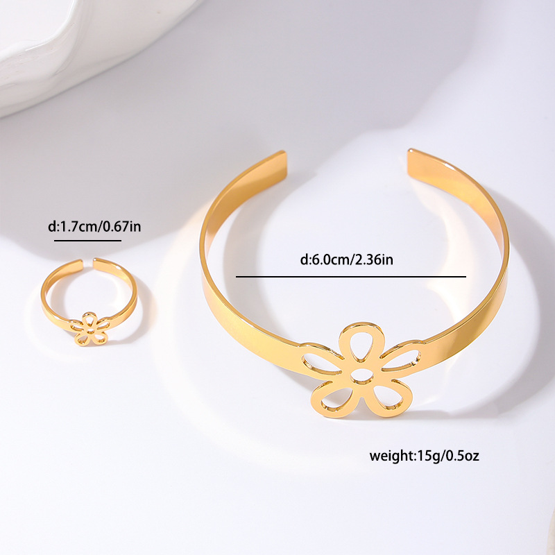 Urban Style Hand Jewelry Set: Chic Metallic Round Design Bracelet & Coordinated Ring