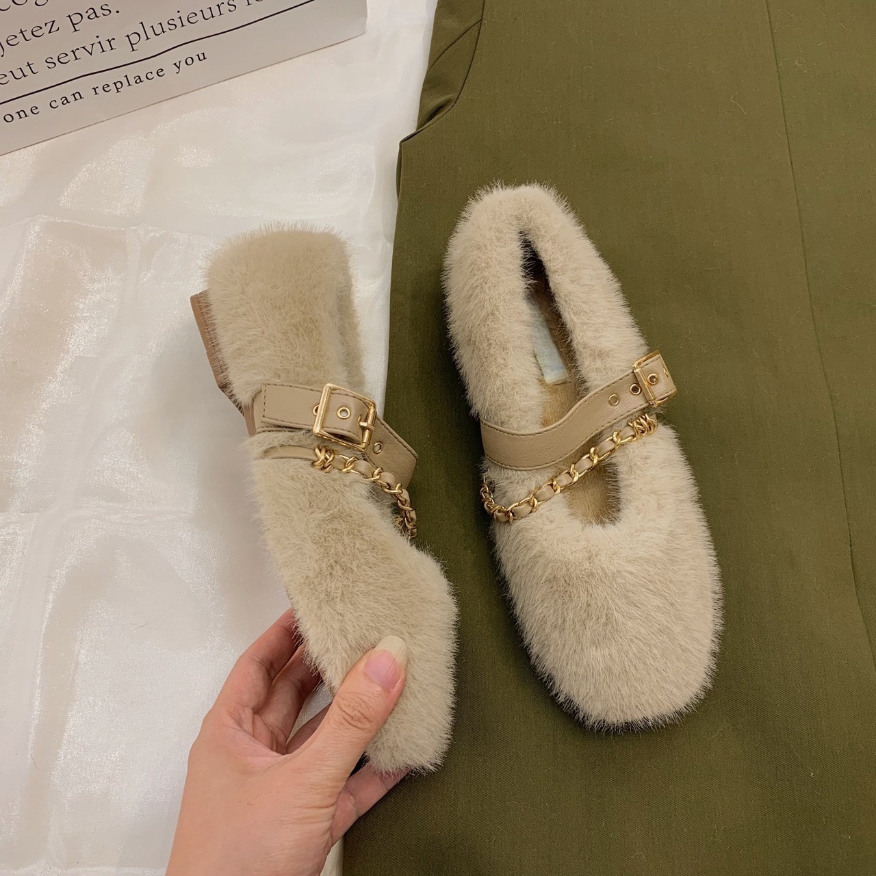 Women's Winter Coarse Heel Plush Cotton Single Shoes 2687