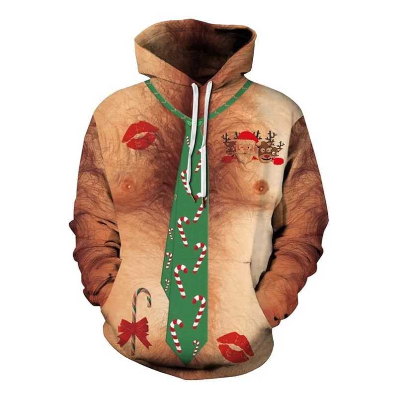 Full printed mens Christmas hoodie fun and ugly Christmas latte sweatshirt role-playing costume long sleeved plus size hoodie Y241016