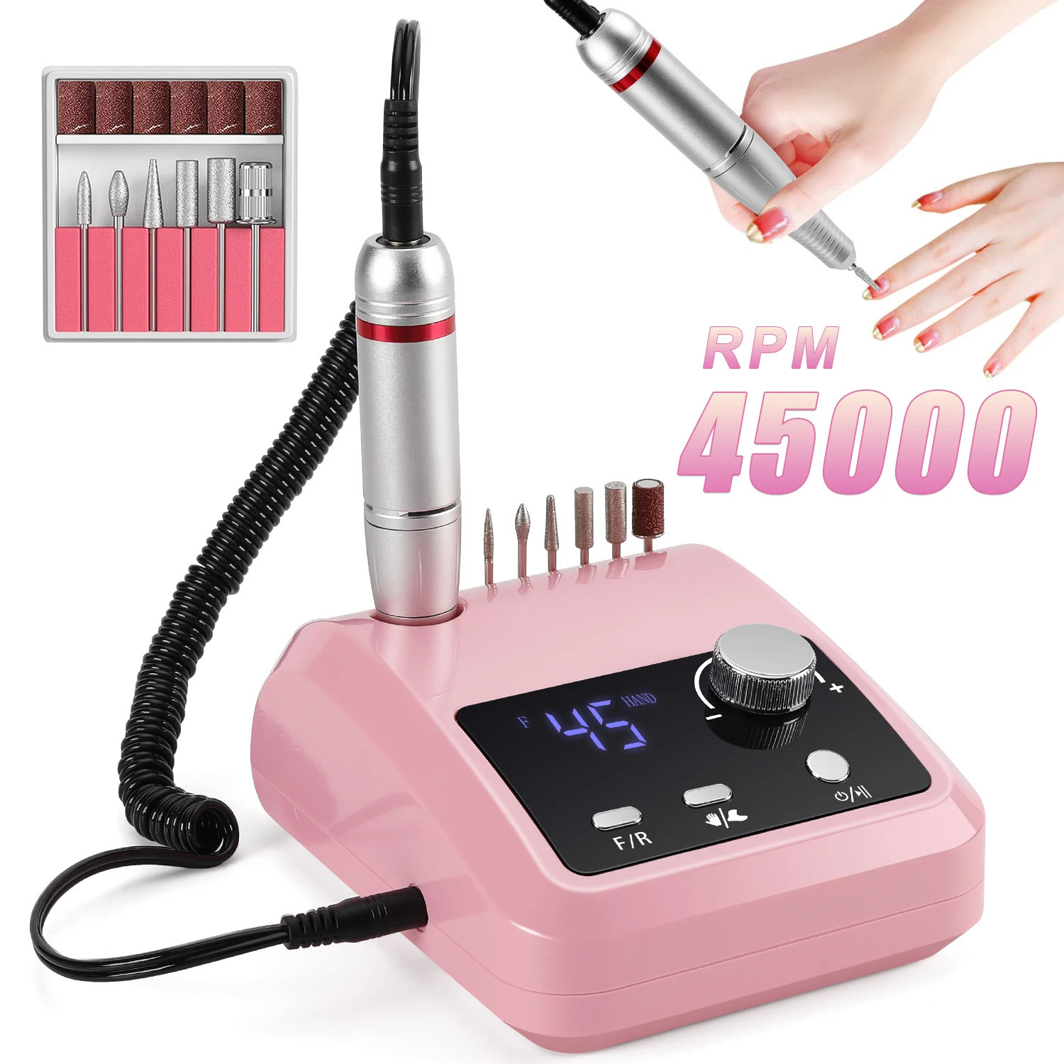45000RPM low vibration professional nail milling machine with pause mode control device suitable for salon home use 241007