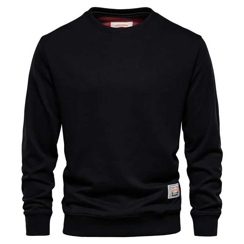 Autumn mens loose solid round neck long sleeved sports and leisure hoodie Y241016