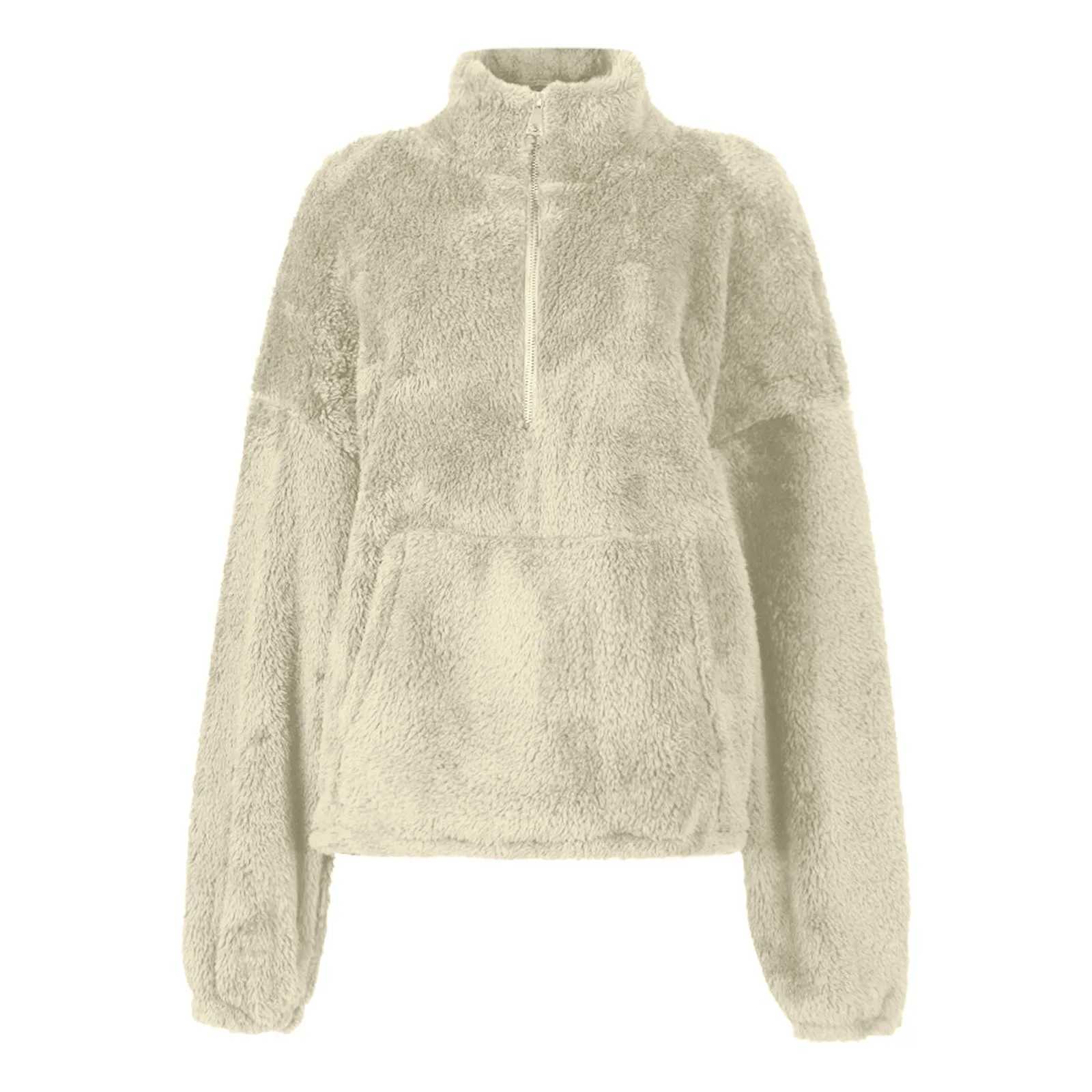 Fuzzy Quarter Zip Sweatshirt For Women Trendy Casual Solid Color Pullover Fleece Sweatshirts Long Sleeve Winter Warm SweaterX241016