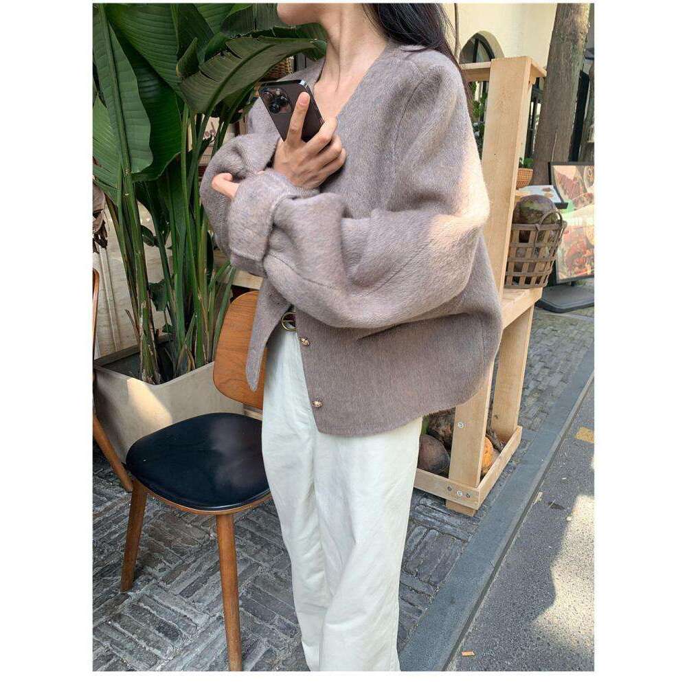 Short Woolen Jackets 2023 Autumn/Winter Korean-Style Metal Single Breasted Round Neck Loose Rabbit Hair Women Wool Coats