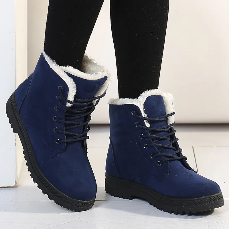 Womens 2024 With Fur Low Heels Snow Boots Ankle Bota Feminina Platform Booties For Women Winter Boots Heeled