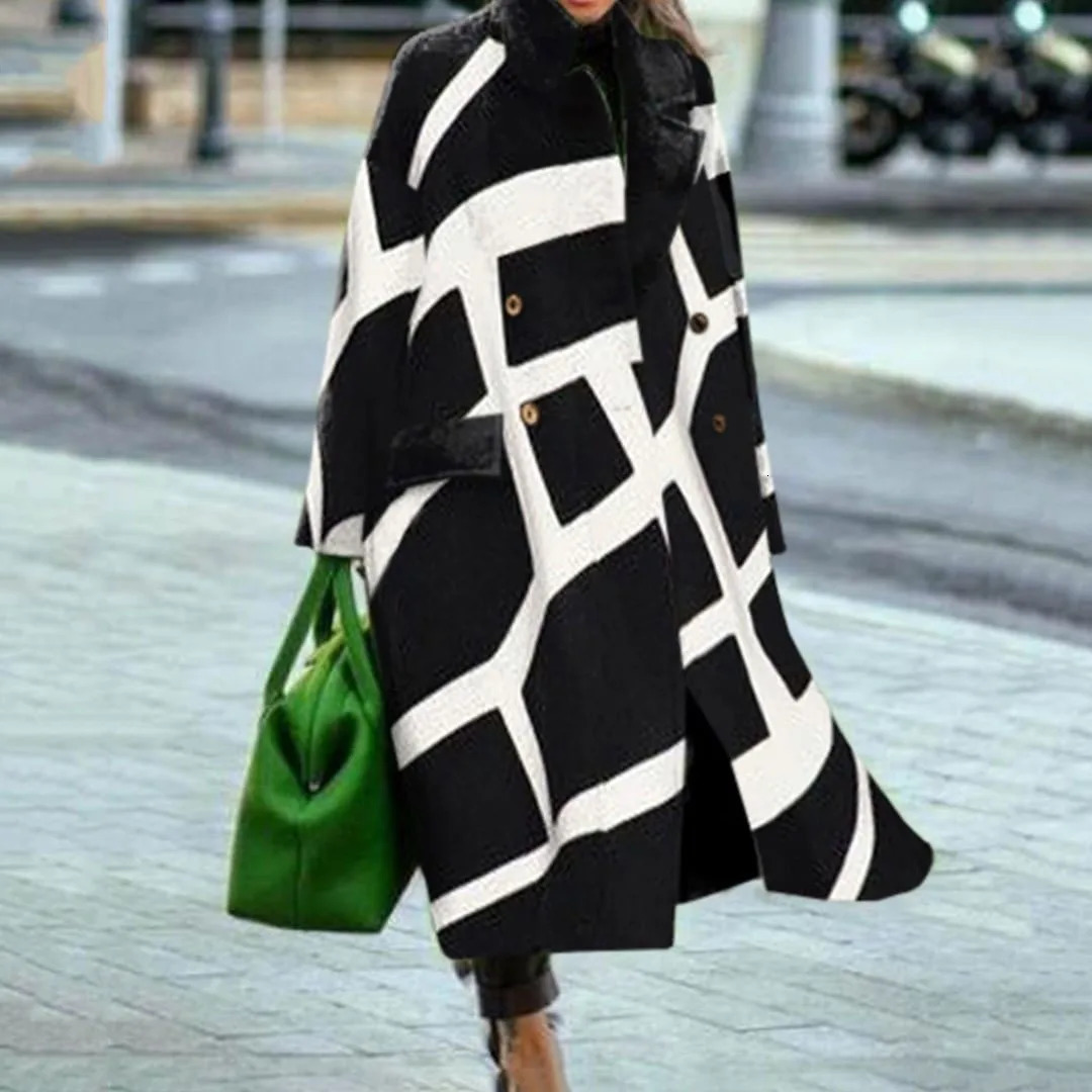 LKF Winter Womens Windproof Long Sleeve Button Collar Coat Wool Coat Casual Plain Alphabet Printing Comes Warm 241010