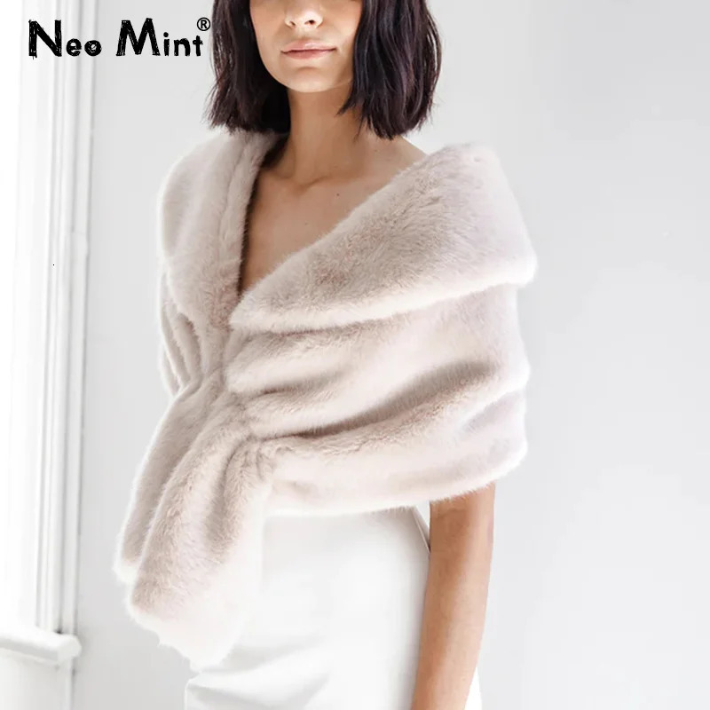 Winter bride faux fur coat womens wedding Bolero Stole Shawl evening dress party bag shoulder corner elegant faux fur cape shawl 241007