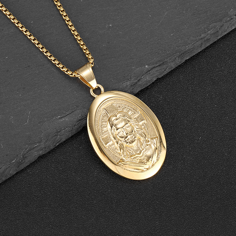 Vintage Hip Hop Jesus Pendant Necklace Stainless Steel 18K Gold Plated Religious Jewelry