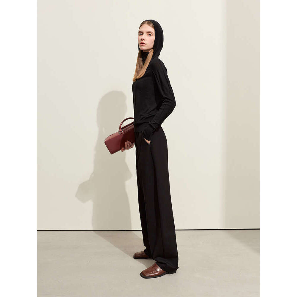 AMII Minimalism 2024 Spring New Arc Split Women's Casual High-Waisted Banana Pants Female Basics Loose Trousers 12421059