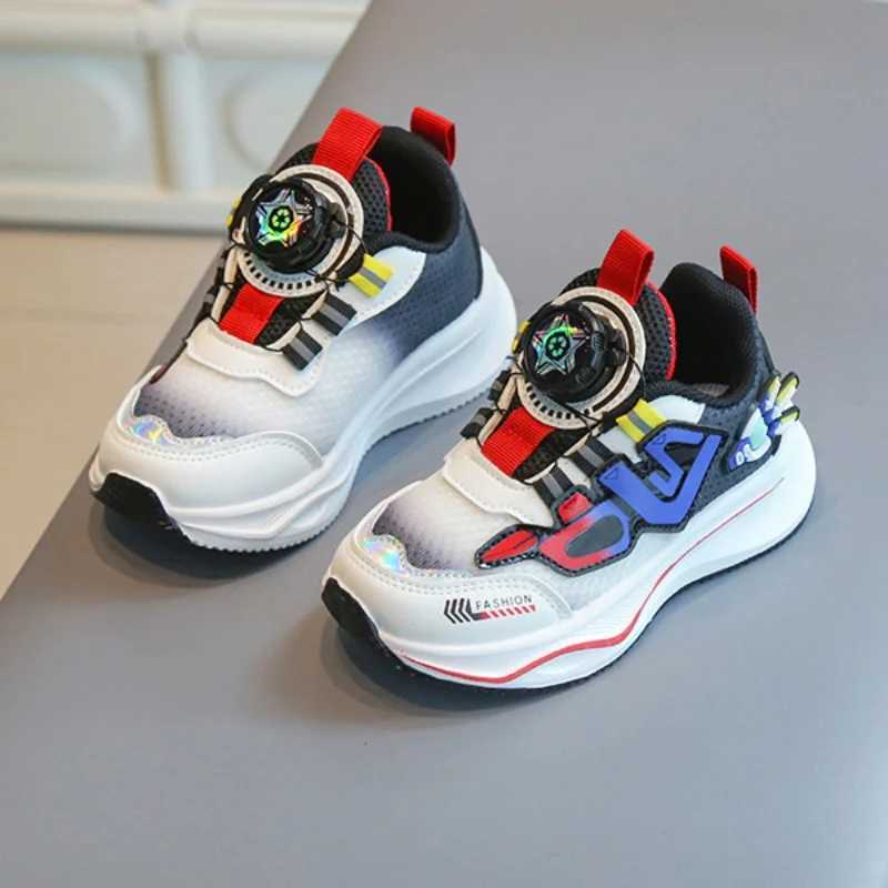 Childrens spring autumn boys casual rotating button girls running baby breathable mesh sports shoes H260130