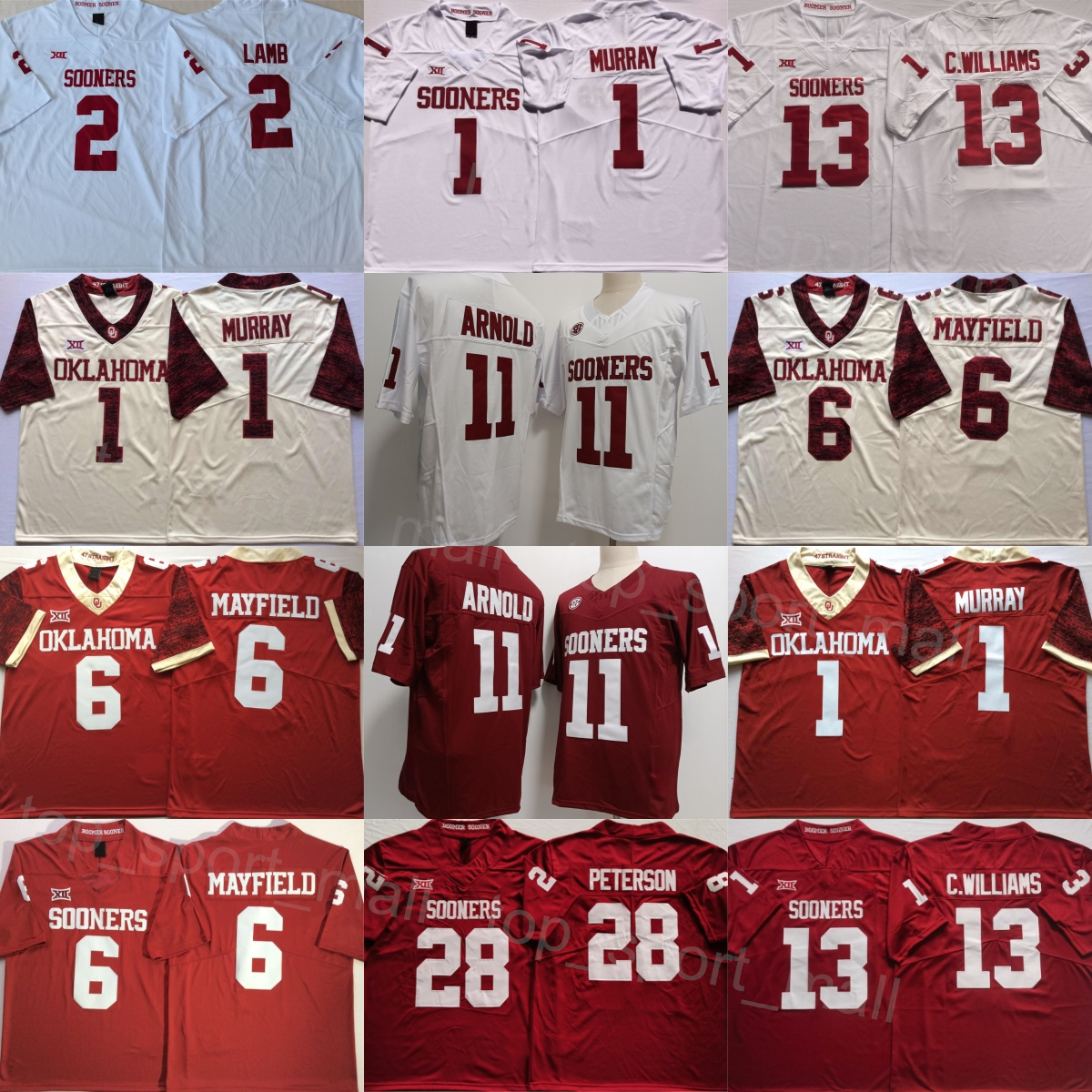 College Football Oklahoma Sooners 7 Spencer Rattler Jerseys 6 Baker Mayfield 1 Kyler Murray 28 Adrian Peterson 2 CeeDee Lamb 11 Jackson Arnold 13 Caleb Williams