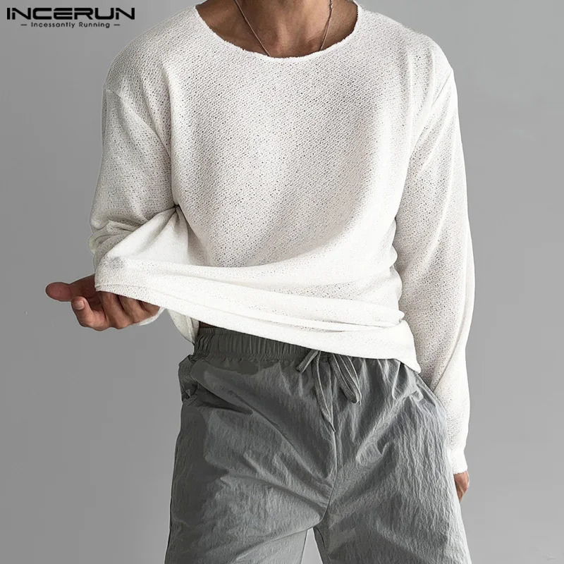 Mens Casual T Shirt O-neck Long Sleeve Solid Color Breathable Men Clothing Streetwear 2024 Fashion Male Shirts S-5XL INCERUN 241011