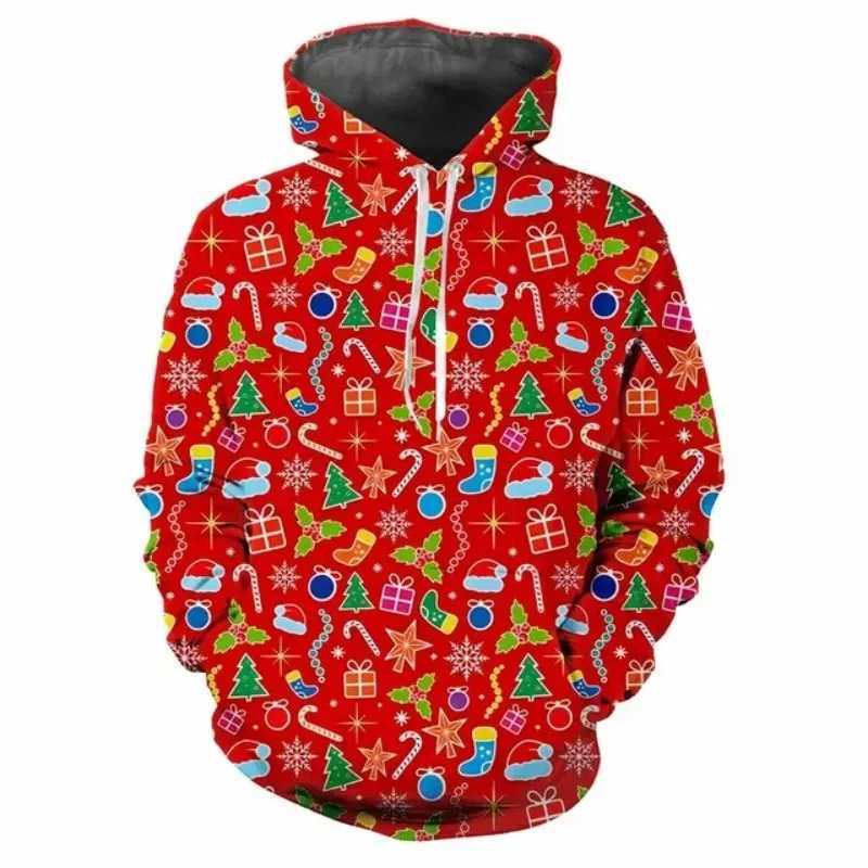 2024 Autumn/Winter Sweater Christmas Sweater Christmas Hat Santa Claus Digital Printed Hoodie Mens and Womens Sweater Y241016