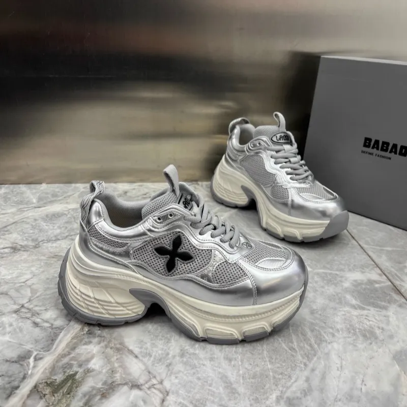 All-Match Mesh Designer Shoes Women's Spring 2024 Round Toe Platform Sole Heightened Casual Shoes Jogging Breathable Sneakers
