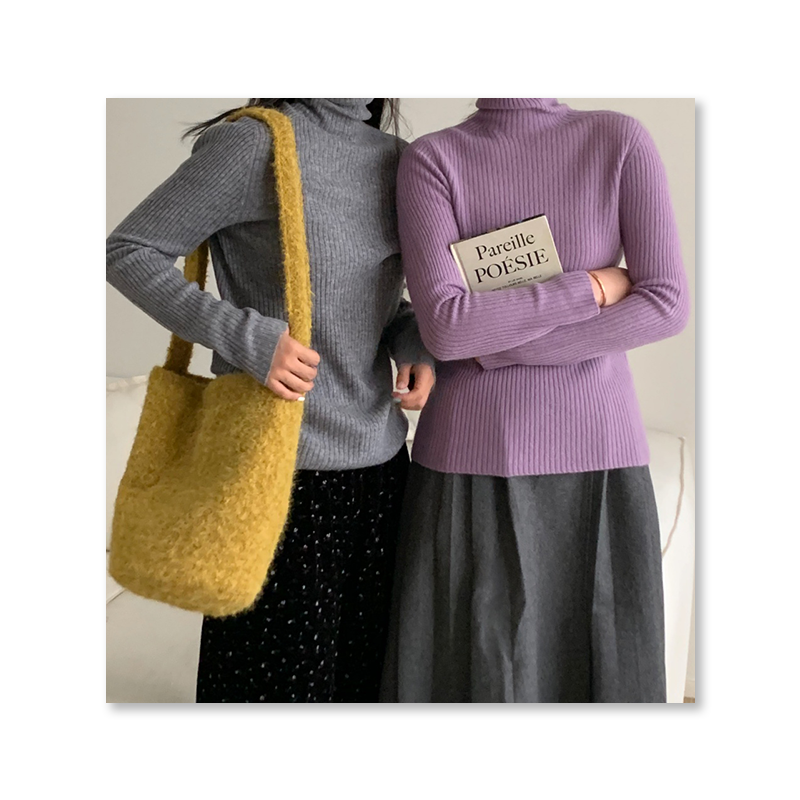 100% All Wool Seamless Knit Pit Stripe Turtleneck Sweater Loose Casual Basic Autumn and Winter High Quality Inner Sweater designer women's clothi