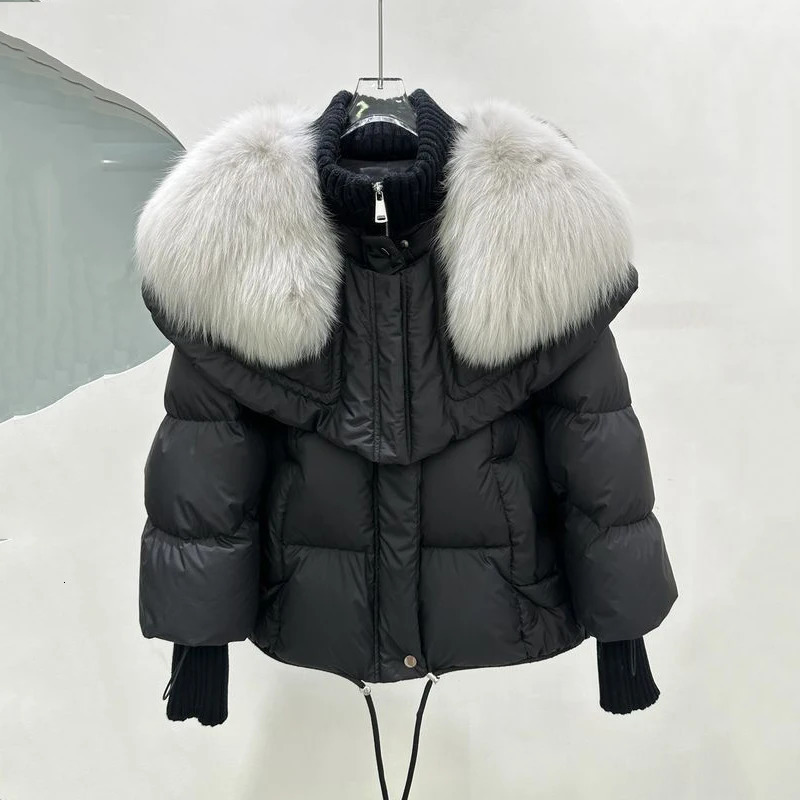 Winter Down Cotton Fur Collar Parka Womens Thick Warm Jacket Puffer with Faux Removable 241008