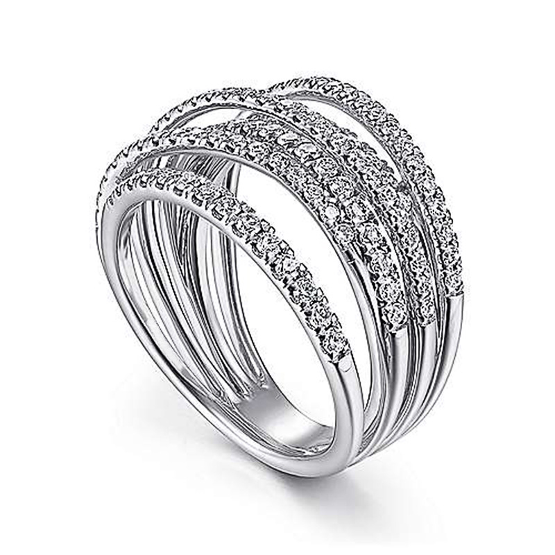 Women's luxury ring hip-hop style unisex diamond ring retro geometric line crystal ring irregular multi-layer ring