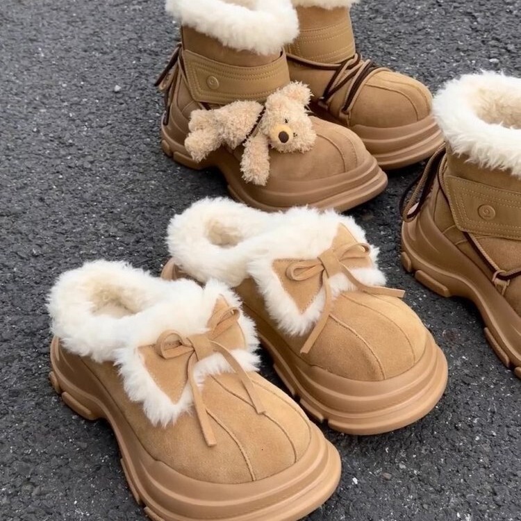 ddmytiger Snow for women, winter sole with thick fleece, northeast half drag cotton shoes, fur integrated warm boots ddmythur