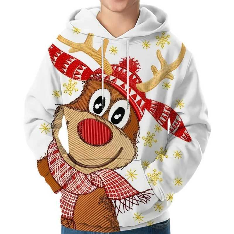 Mens and womens Christmas clothing 2024 autumn and winter hooded family clothing cute reindeer red and white happy hot selling y2k clothing Y241016