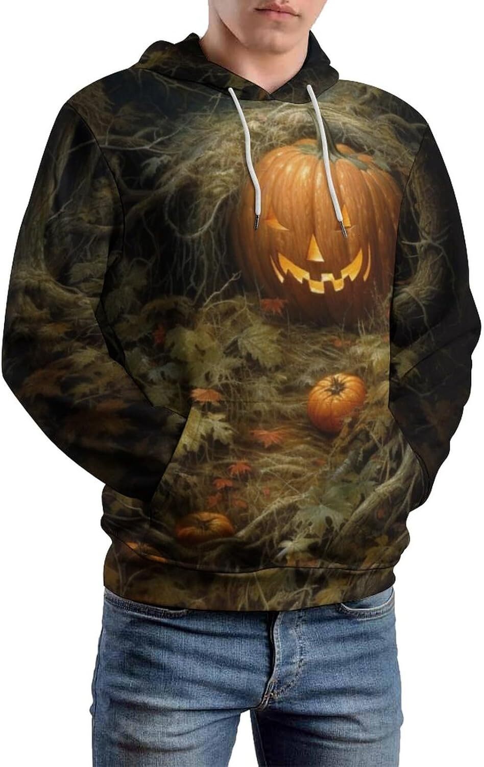 Hoodie for Mens Novelty Pumpkin Smiling Face Hoodie Halloween Cartoon Psychedelic Pattern Casual Pullover Hoodie Graphic Fashion Trends