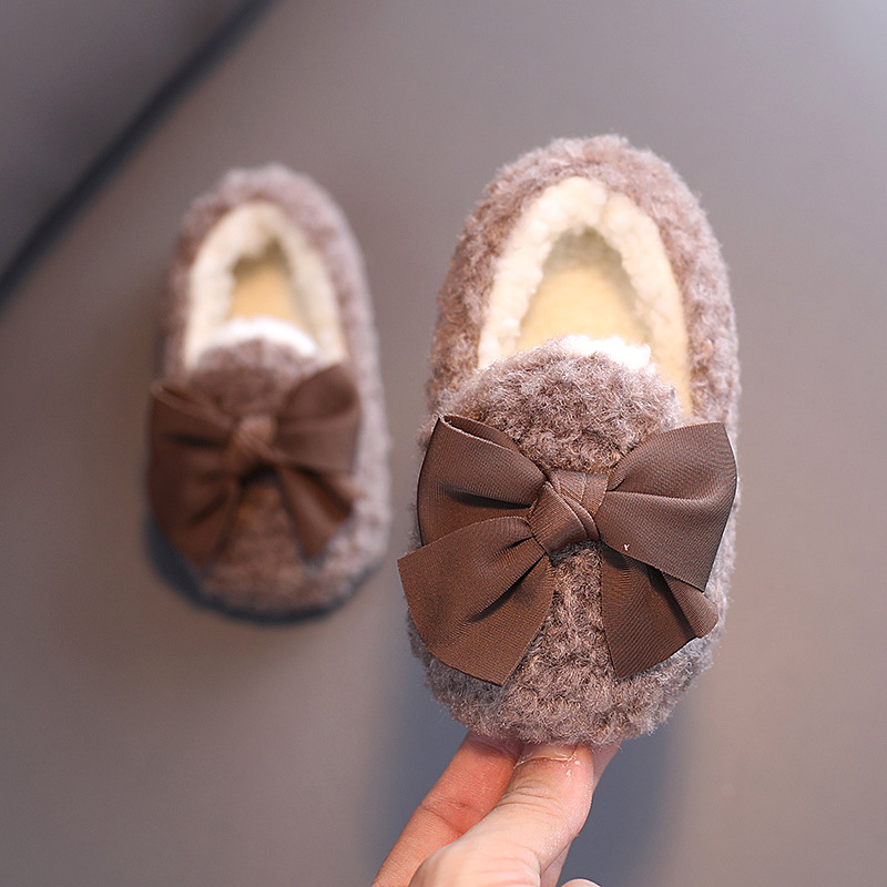 Girls Winter Shoes Big Bow Cute Tie Baby Toddler Casual Shoes Cutefeet Children Slip-on Flats Kid Cotton-padded Warm Fur Enfant Princess Shoes Sizes 2