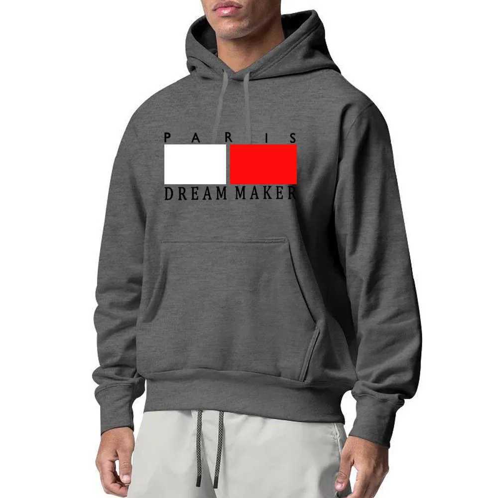 Fashionable mens hooded sweatshirt street casual sports style long sleeved and kangaroo pocket wool sweatshirt suitable for autumn and winter Y241016