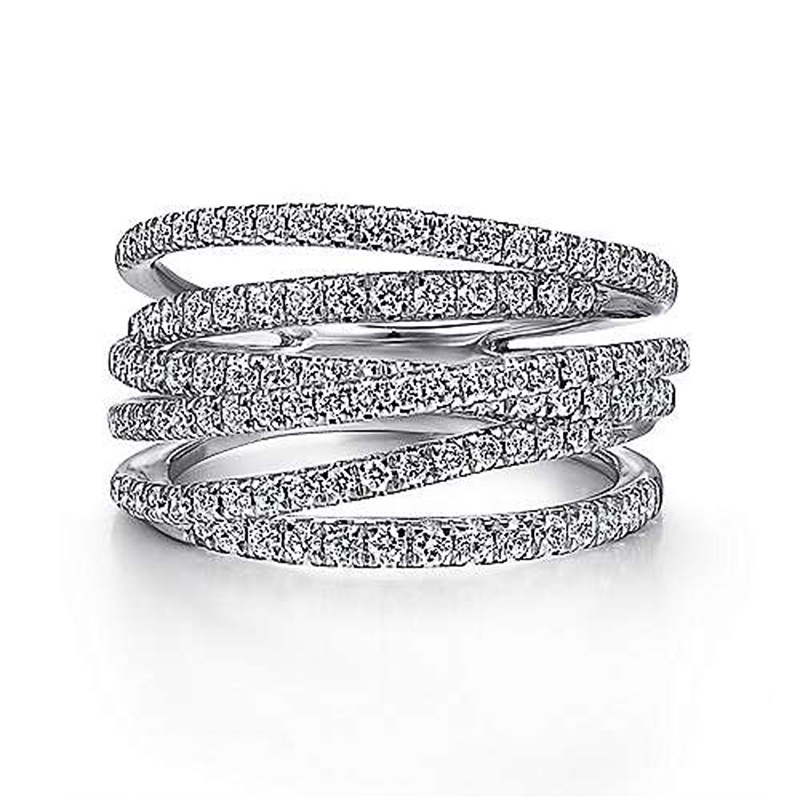 Women's luxury ring hip-hop style unisex diamond ring retro geometric line crystal ring irregular multi-layer ring