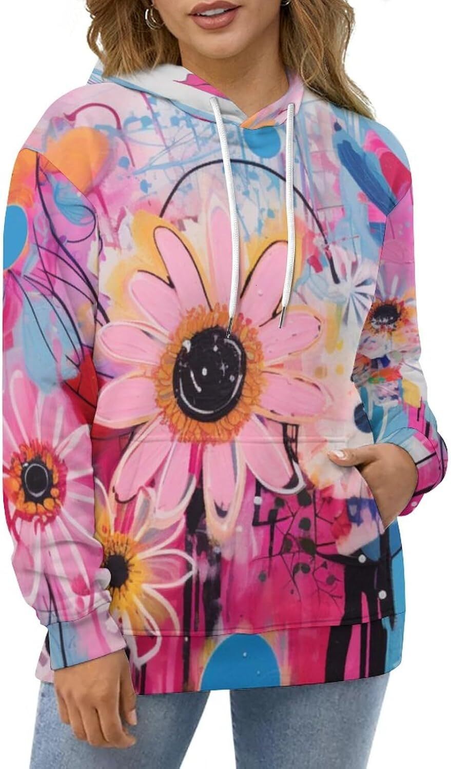 Hoodie for Mens Womens Unisex Novelty Pink Flower Hoodie 3D Printed Art Pattern Casual Sweatshirt Hooded Pocket Graphic Hoodies sweatshirt Pullover Lo